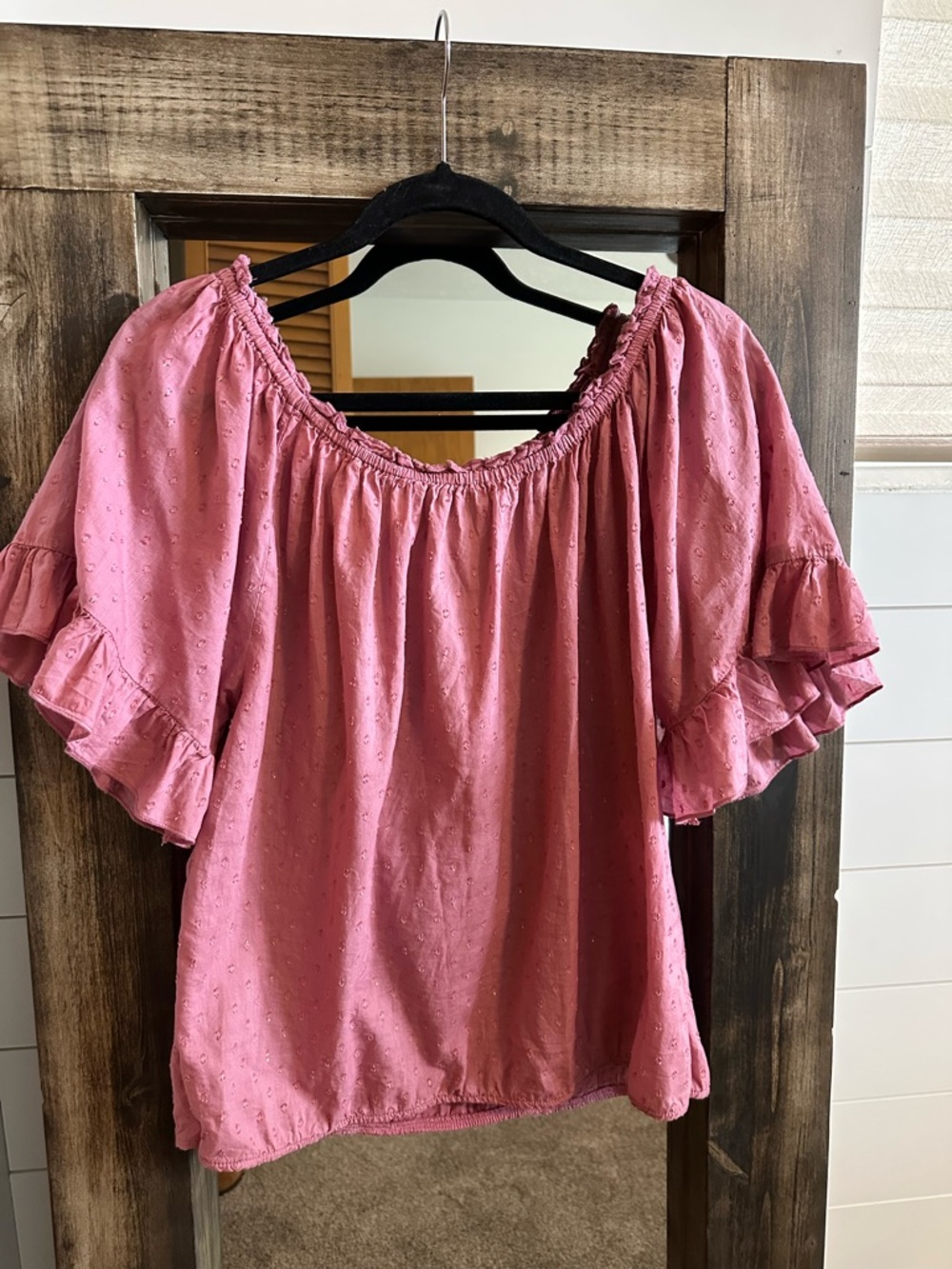 Boho Pink Embroidered Peasant Blouse large off shoulder elastic hem top - Picture 3 of 3